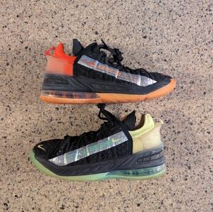 Kids Athletic Sneakers - Black with Orange & Green Accents
